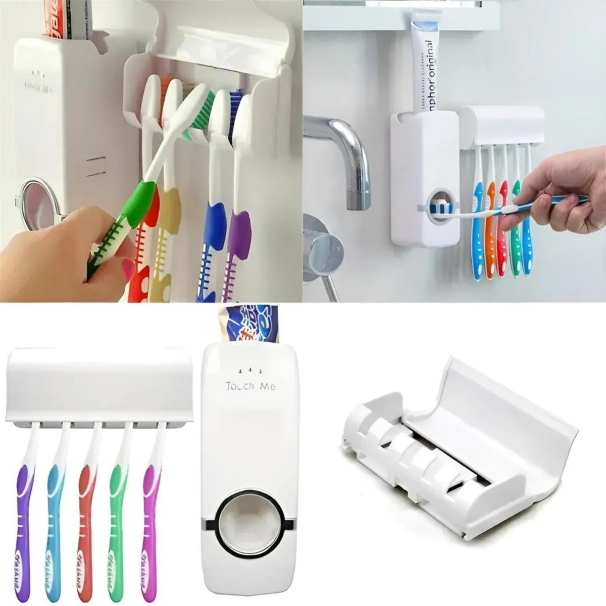 Automatic Toothpaste Dispenser with 5 Toothbrush Holder | Wall Mounted Bathroom Organizer | No Battery Required