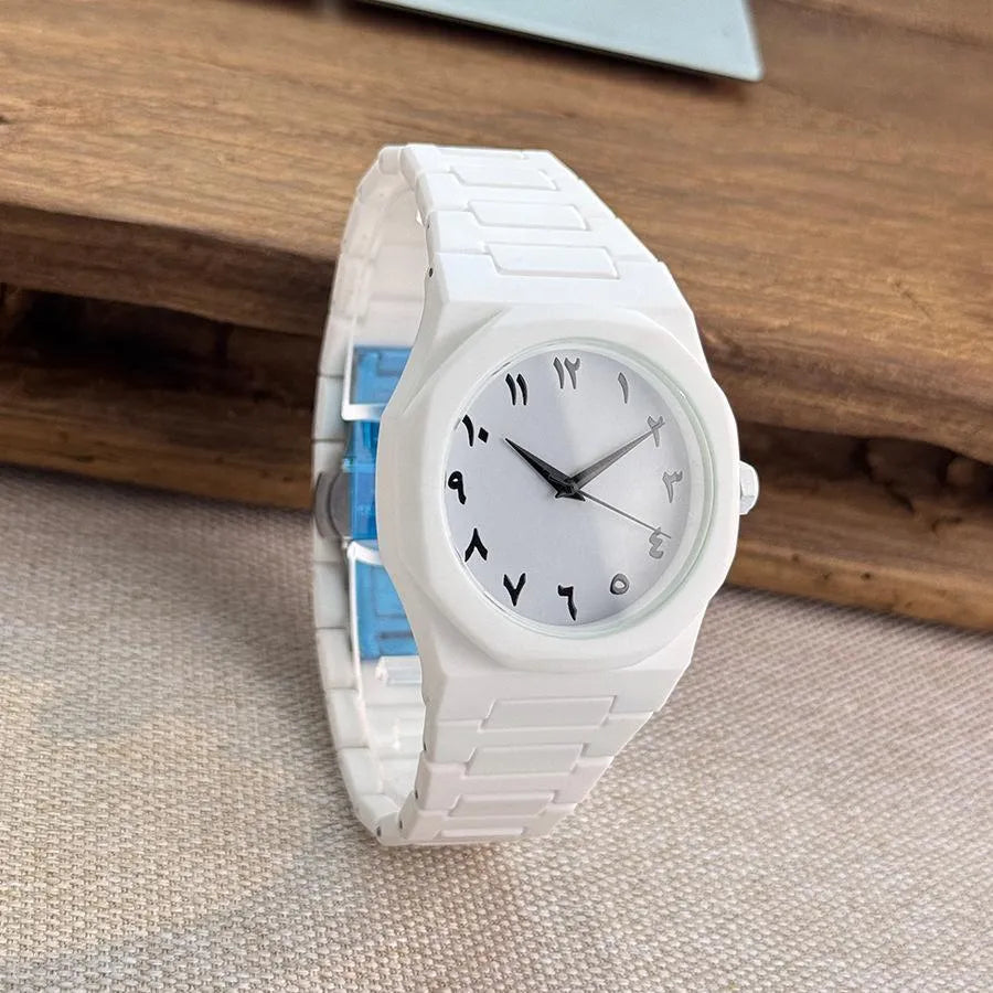 Premium White Ceramic Style Analog Wrist Watch for Men & Women | Elegant Arabic Dial | Luxury Fashion Watch