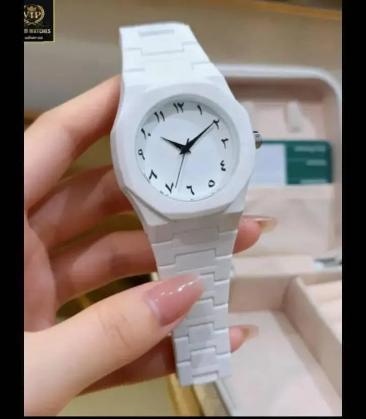 Premium White Ceramic Style Analog Wrist Watch for Men & Women | Elegant Arabic Dial | Luxury Fashion Watch