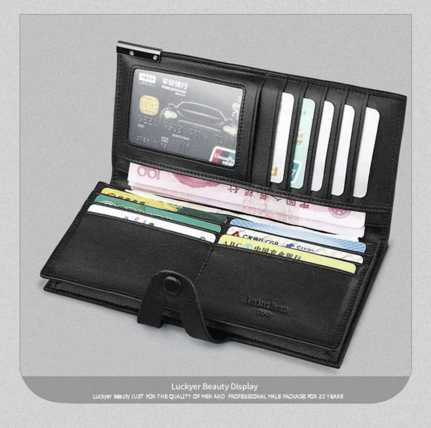 Premium Men's Long Leather Wallet | Elegant Bifold Card Holder | Cash & ID Organizer | Brown & Black