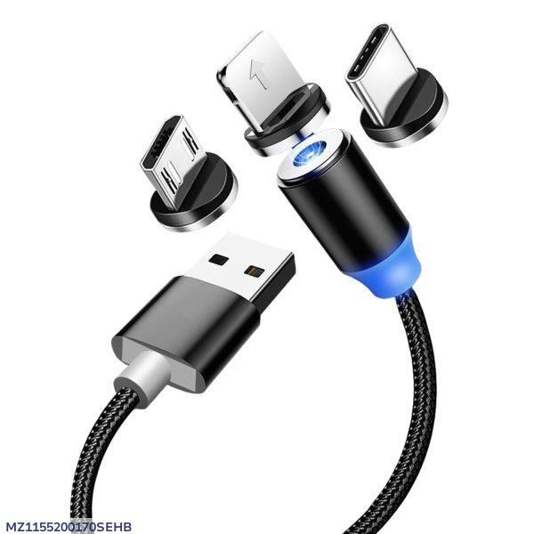 2.4A Magnetic Fast Charging Cable – 3-in-1 Magnetic USB Charger | Android, Type-C & iPhone Compatible