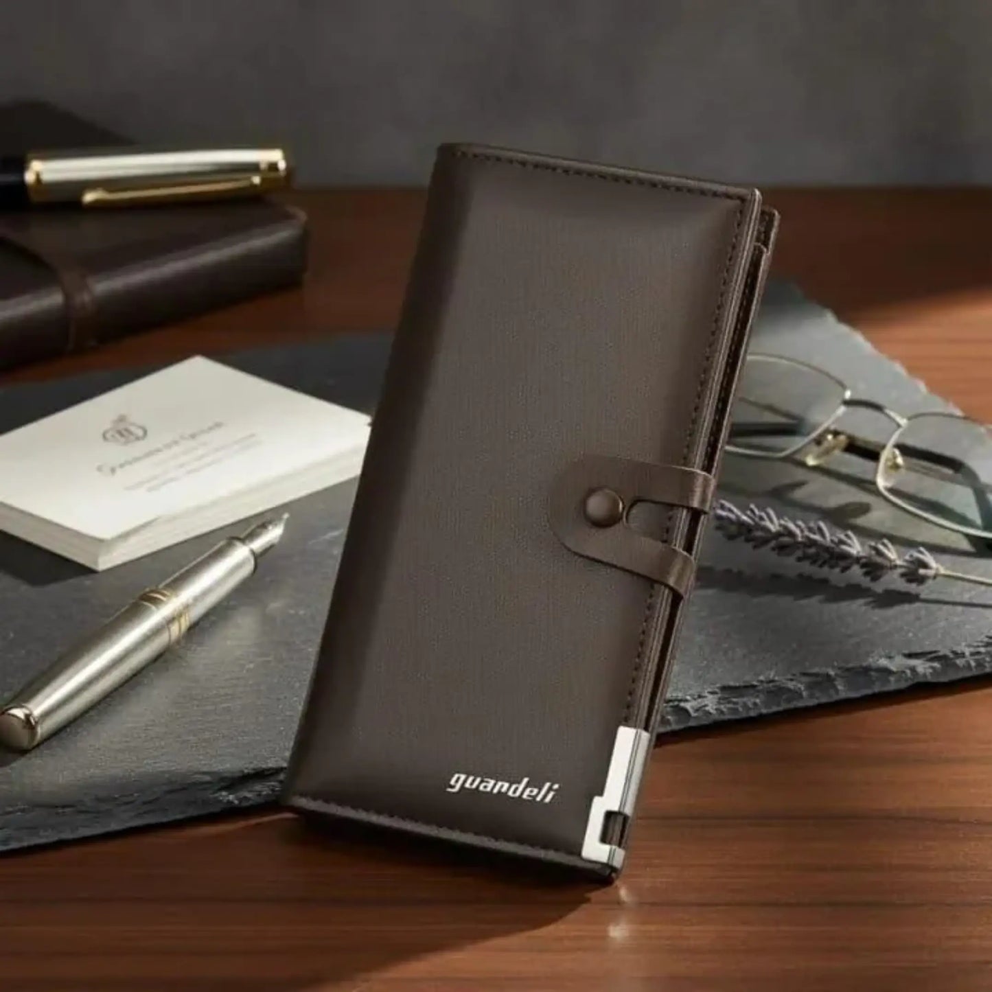 Premium Men's Long Leather Wallet | Elegant Bifold Card Holder | Cash & ID Organizer | Brown & Black
