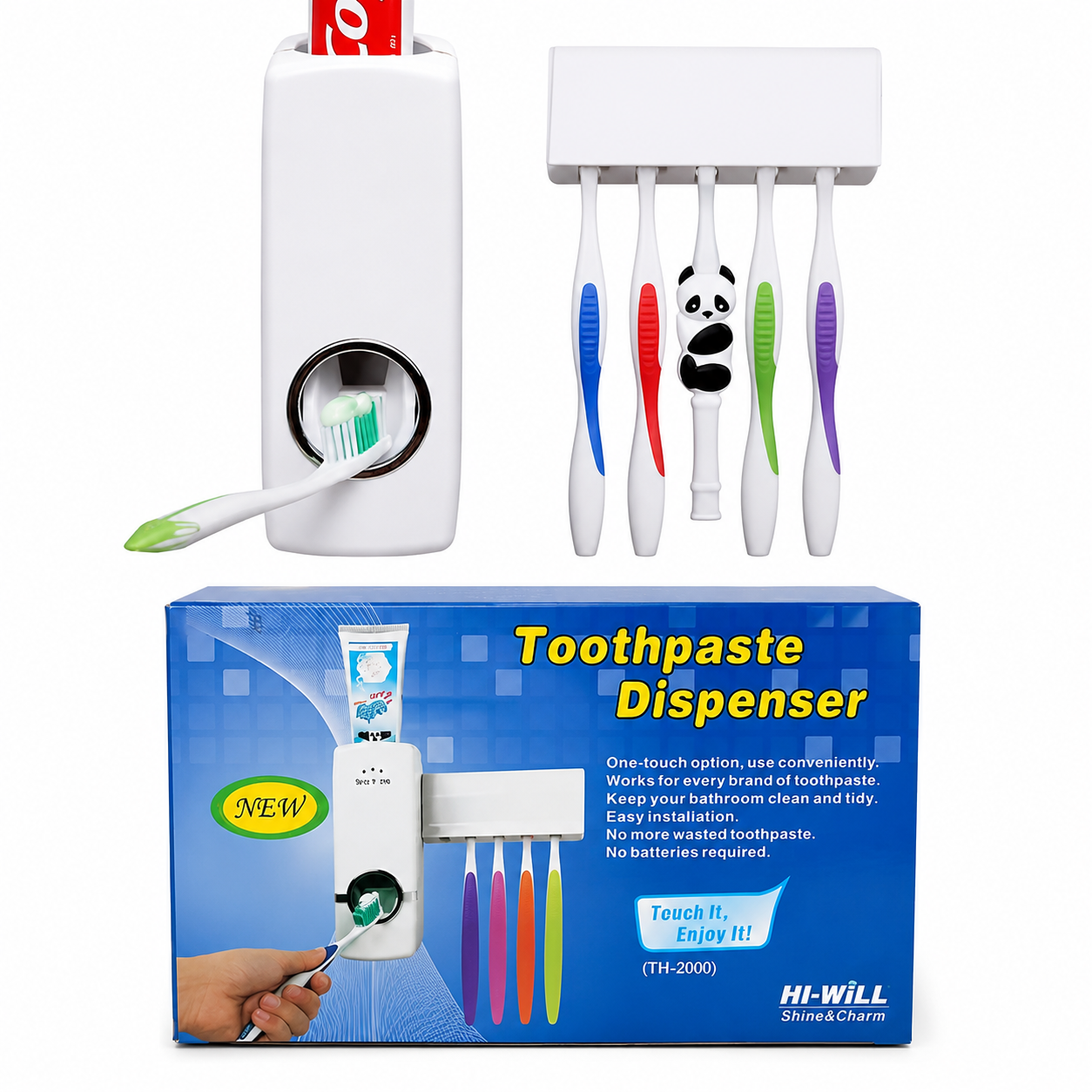 Automatic Toothpaste Dispenser with 5 Toothbrush Holder | Wall Mounted Bathroom Organizer | No Battery Required