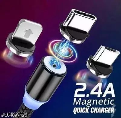 2.4A Magnetic Fast Charging Cable – 3-in-1 Magnetic USB Charger | Android, Type-C & iPhone Compatible