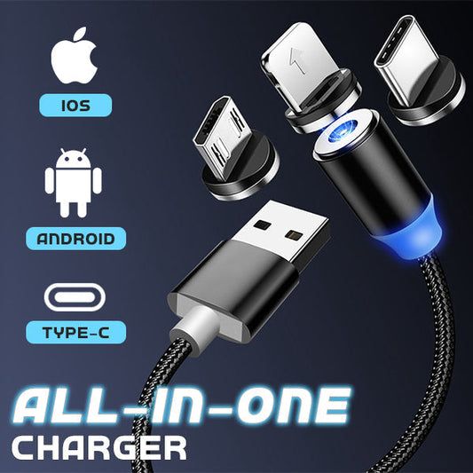2.4A Magnetic Fast Charging Cable – 3-in-1 Magnetic USB Charger | Android, Type-C & iPhone Compatible