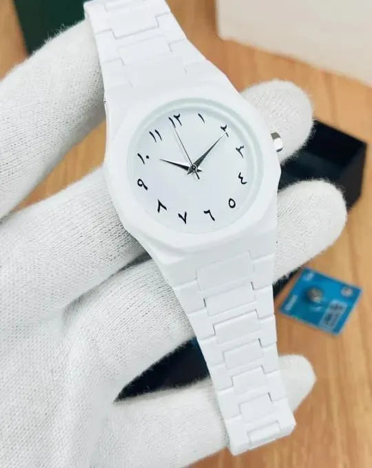 Premium White Ceramic Style Analog Wrist Watch for Men & Women | Elegant Arabic Dial | Luxury Fashion Watch