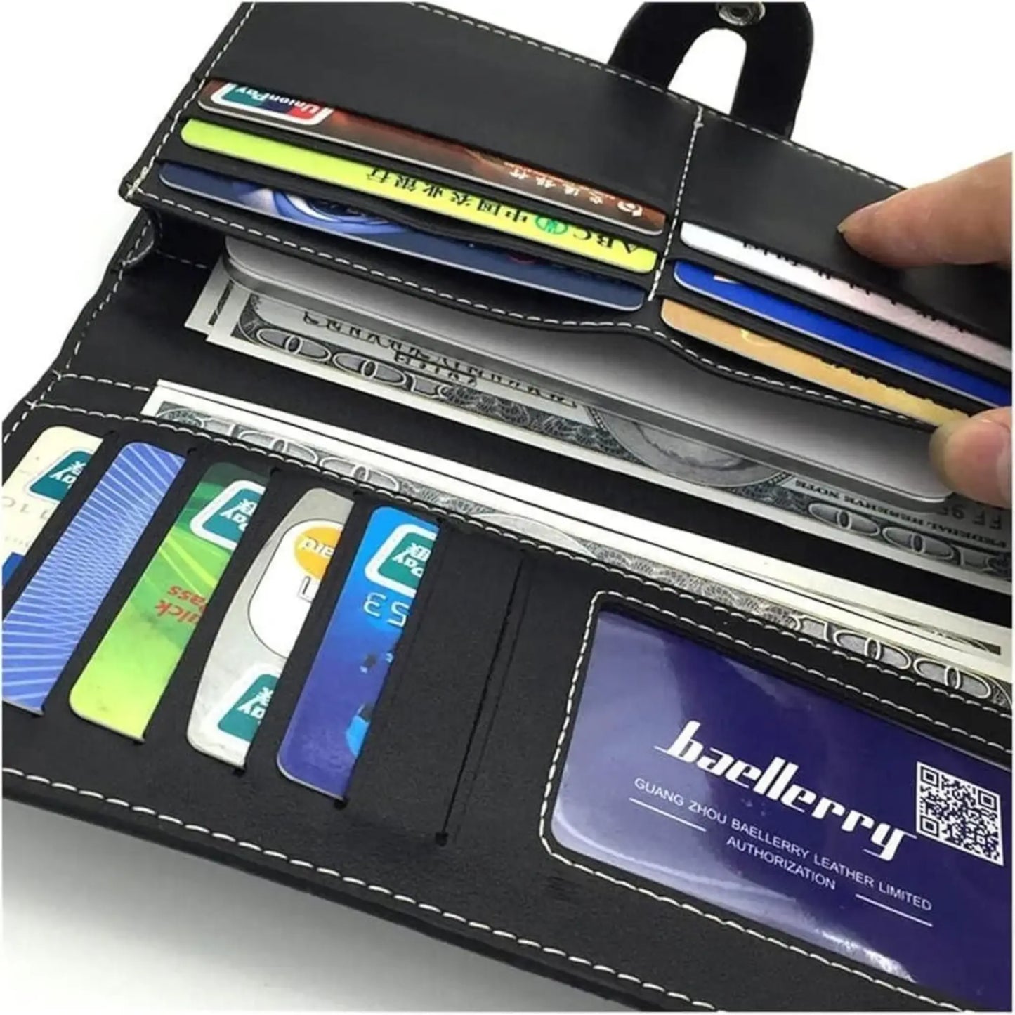 Premium Men's Long Leather Wallet | Elegant Bifold Card Holder | Cash & ID Organizer | Brown & Black