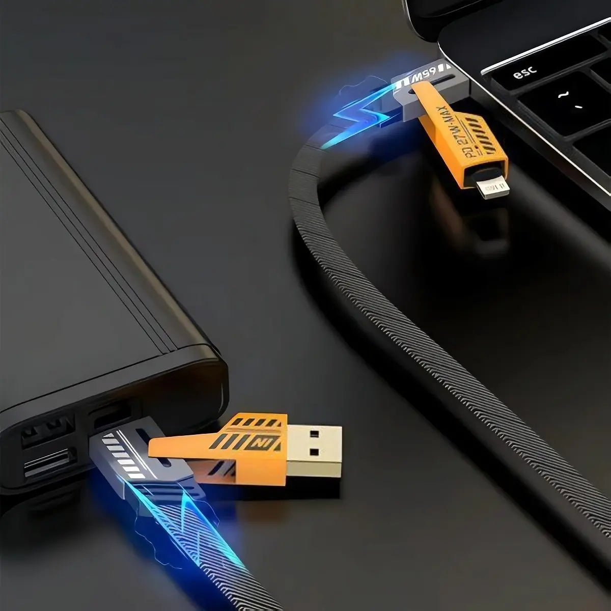 4-in-1 65W Super Fast Charging Data Cable | USB to Type-C, Lightning & Micro USB | Fast Charging & Data Transfer | Premium Braided Cable