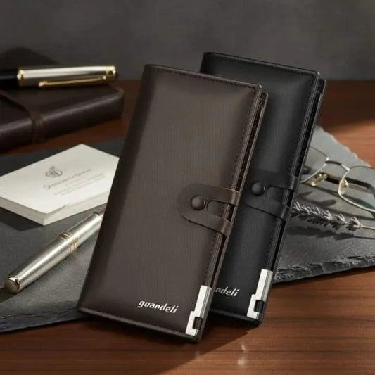 Premium Men's Long Leather Wallet | Elegant Bifold Card Holder | Cash & ID Organizer | Brown & Black