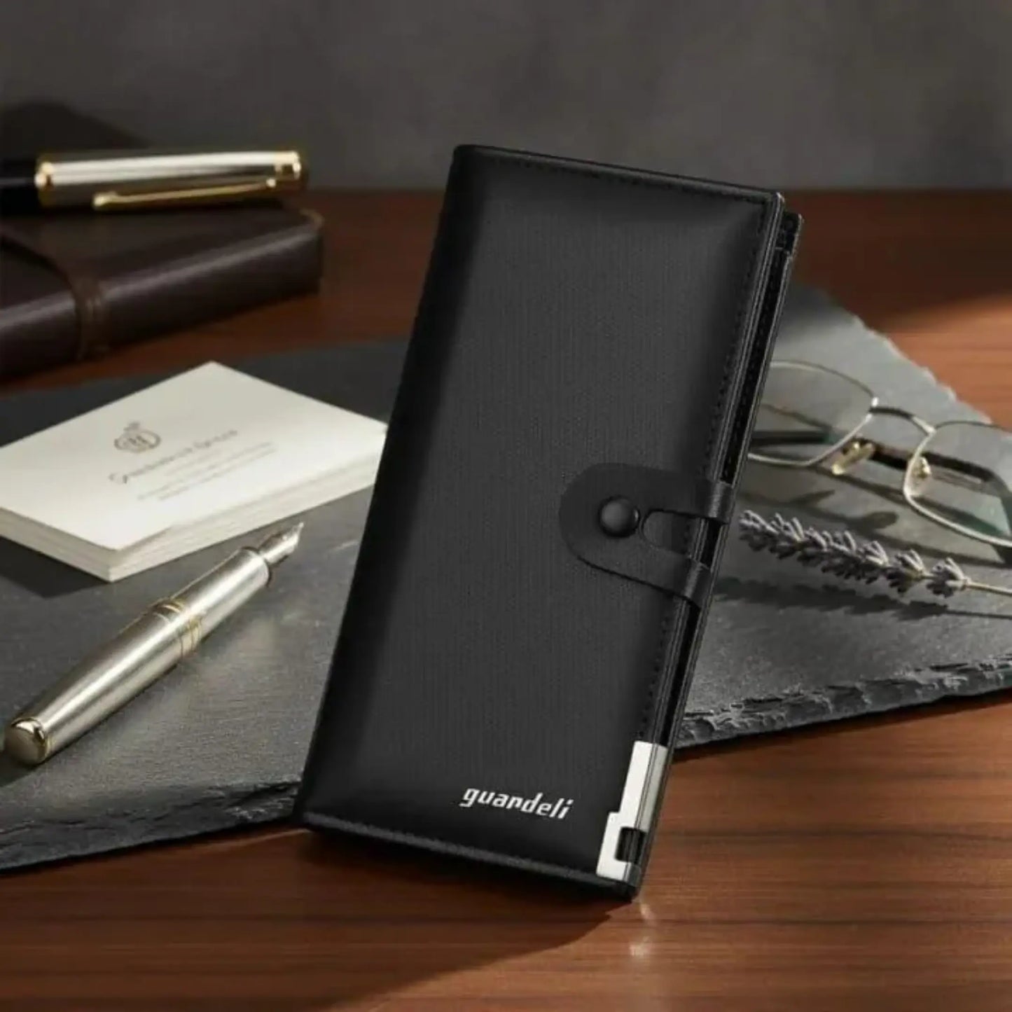 Premium Men's Long Leather Wallet | Elegant Bifold Card Holder | Cash & ID Organizer | Brown & Black