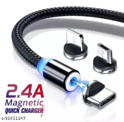 2.4A Magnetic Fast Charging Cable – 3-in-1 Magnetic USB Charger | Android, Type-C & iPhone Compatible