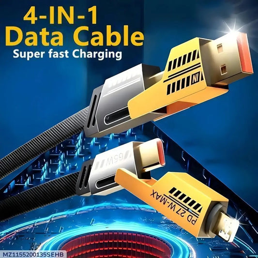 4-in-1 65W Super Fast Charging Data Cable | USB to Type-C, Lightning & Micro USB | Fast Charging & Data Transfer | Premium Braided Cable