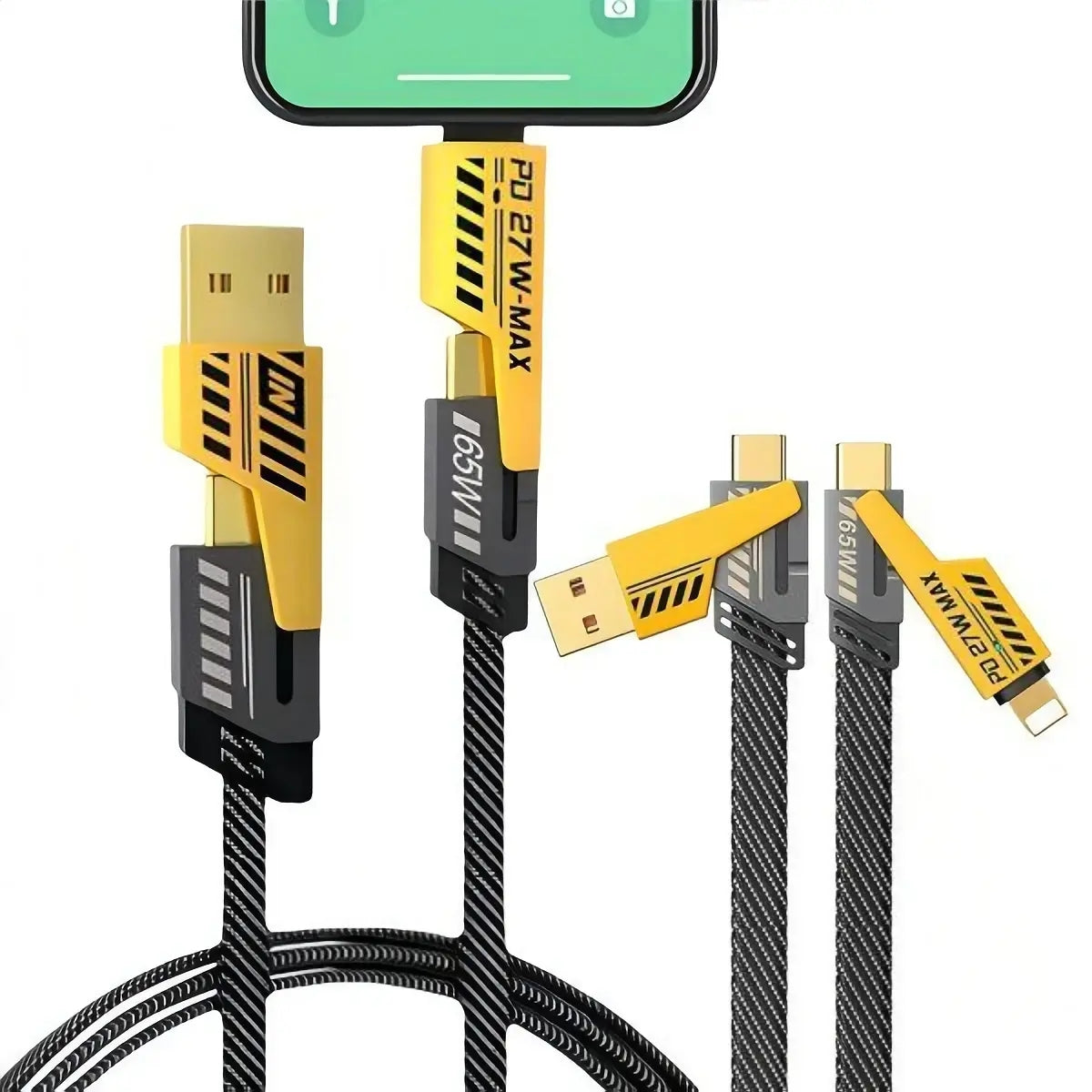 4-in-1 65W Super Fast Charging Data Cable | USB to Type-C, Lightning & Micro USB | Fast Charging & Data Transfer | Premium Braided Cable