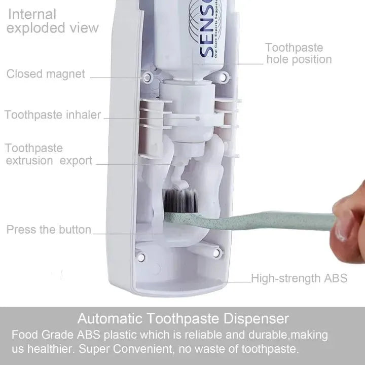 Automatic Toothpaste Dispenser with 5 Toothbrush Holder | Wall Mounted Bathroom Organizer | No Battery Required