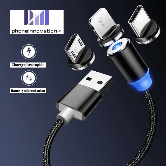2.4A Magnetic Fast Charging Cable – 3-in-1 Magnetic USB Charger | Android, Type-C & iPhone Compatible